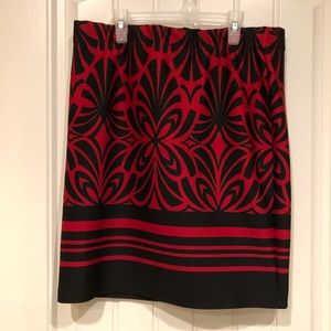 Cato Black Red Floral Swirl Pencil Skirt